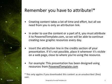Green nebulae免费PowerPoint模板, 幻灯片 3, 16379, 抽象/纹理 — PoweredTemplate.com