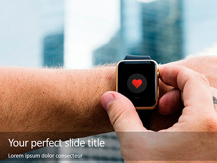 Close up of Hands with Heart Icon on Smartwatch Presentation, PowerPoint Template, 16381, Technology and Science — PoweredTemplate.com