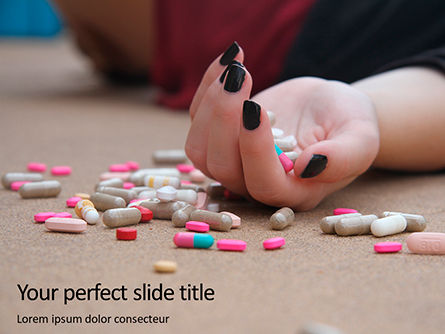 Hand with Pills on Floor Presentation, PowerPoint Template, 16383, People — PoweredTemplate.com