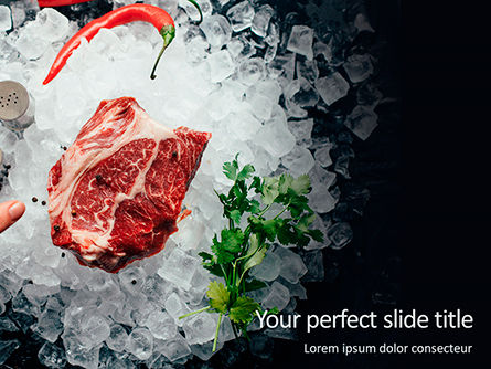 Raw Meat and Ice Cubes on Table Presentation, 16417, Food & Beverage — PoweredTemplate.com