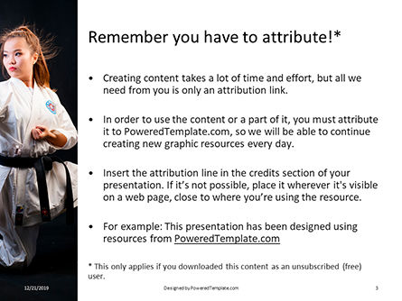Templat PowerPoint Gratis A Martial Arts Woman In White Kimono With Black Belt, Slide 3, 16421, Olahraga — PoweredTemplate.com