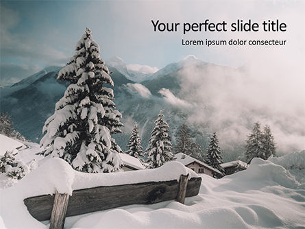 Snow Covered Mountains And Trees Gratis Powerpoint Template, Gratis PowerPoint-sjabloon, 16444, Natuur & Milieu — PoweredTemplate.com
