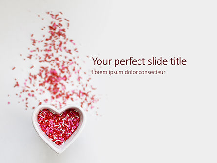 top view of heart shaped cup with colored sprinkles presentation - 無料PowerPointテンプレート, 無料 PowerPointテンプレート, 16501, 休日／特別行事 — PoweredTemplate.com