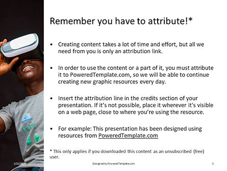 Modèle PowerPoint gratuit de man wearing grey shirt using virtual reality headset presentation, Diapositive 3, 16562, Sciences / Technologie — PoweredTemplate.com