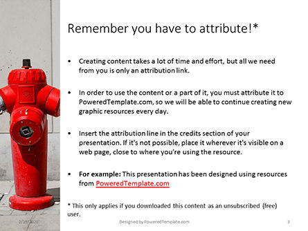 a deep red fire hydrant in front of a wall presentation - 無料PowerPointテンプレート, スライド 3, 16564, キャリア／産業 — PoweredTemplate.com