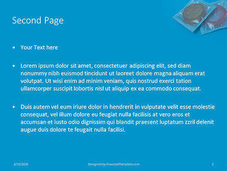 Modello PowerPoint Gratis - Two condom packs on a blue background presentation, Slide 2, 16565, Medico — PoweredTemplate.com