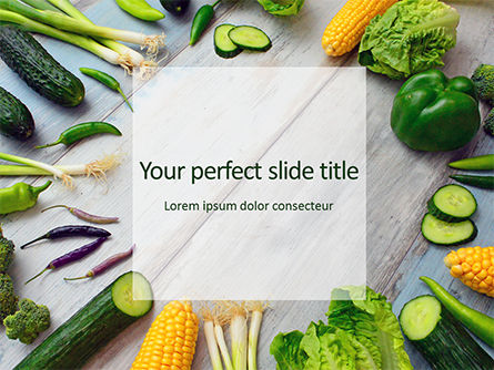 Frame of Green Organic Vegetables on Wooden Surface Presentation, Free PowerPoint Template, 16577, Food & Beverage — PoweredTemplate.com