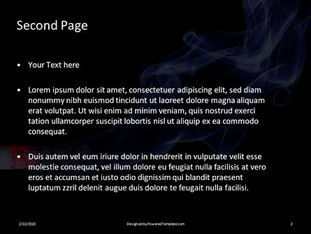 Burning cigarette with smoke on black background presentation免费PowerPoint模板, 幻灯片 2, 16582, 医药 — PoweredTemplate.com