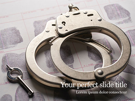 무료 파워포인트 템플릿 - sliver handcuffs lying on top of fingerprint sheets presentation, 무료 파워 포인트 템플릿, 16591, 법적 — PoweredTemplate.com