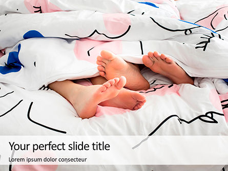 Two Pairs of Feet Stick Out from Under a Blanket Presentation, Free PowerPoint Template, 16611, People — PoweredTemplate.com