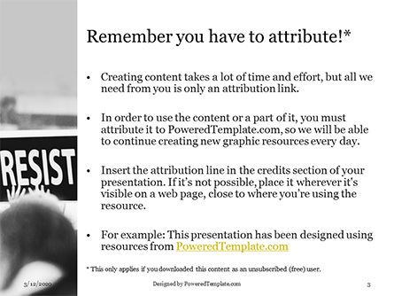 Modèle PowerPoint gratuit de a protester raised banner with resist caption presentation, Diapositive 3, 16633, Mensen — PoweredTemplate.com