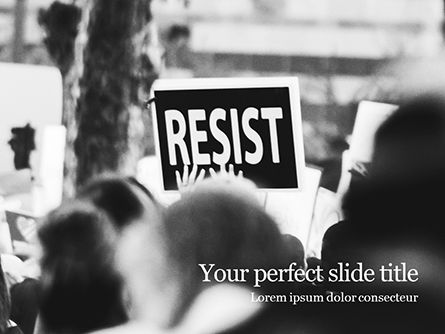 a protester raised banner with resist caption presentation - 無料PowerPointテンプレート, 無料 PowerPointテンプレート, 16633, 人 — PoweredTemplate.com