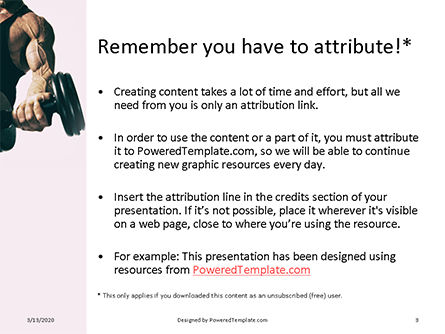 Plantilla de PowerPoint gratis - hand holding black dumbbell presentation, Diapositiva 3, 16642, Deportes — PoweredTemplate.com