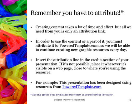 Templat PowerPoint Gratis Multi-colored Plastic Clothespins Presentation, Slide 3, 16654, Umum — PoweredTemplate.com