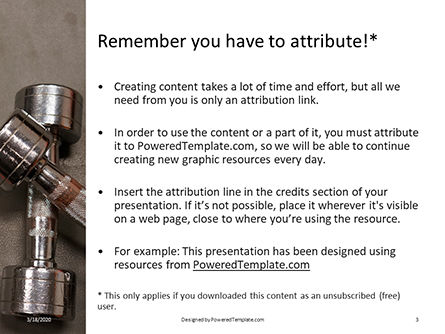 Two metal dumbbells presentation免费PowerPoint模板, 幻灯片 3, 16666, 运动的 — PoweredTemplate.com