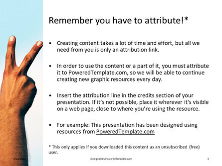 Modèle PowerPoint gratuit de one hand making peace sign at blue sky presentation, Diapositive 3, 16677, Mensen — PoweredTemplate.com