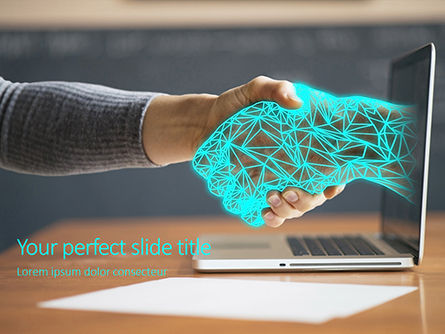 Human and Virtual Robot Hands in Handshake Presentation, Free PowerPoint Template, 16695, Technology and Science — PoweredTemplate.com