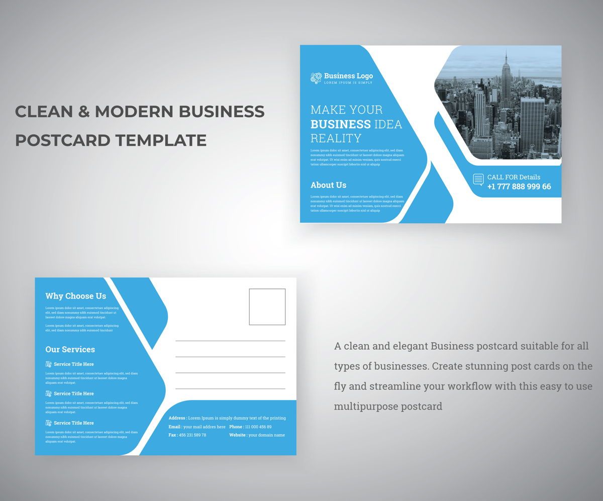 Clean Corporate Industrial Postcard Template for Business Service Throughout Post Cards Template