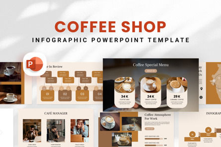 Coffee Shop - Infographic PowerPoint Template, Templat PowerPoint, 10903, Bisnis — PoweredTemplate.com