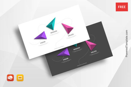 3 Pyramids Concept for Vision Mission and Values, Free Google Slides Theme, 10960, 3D — PoweredTemplate.com