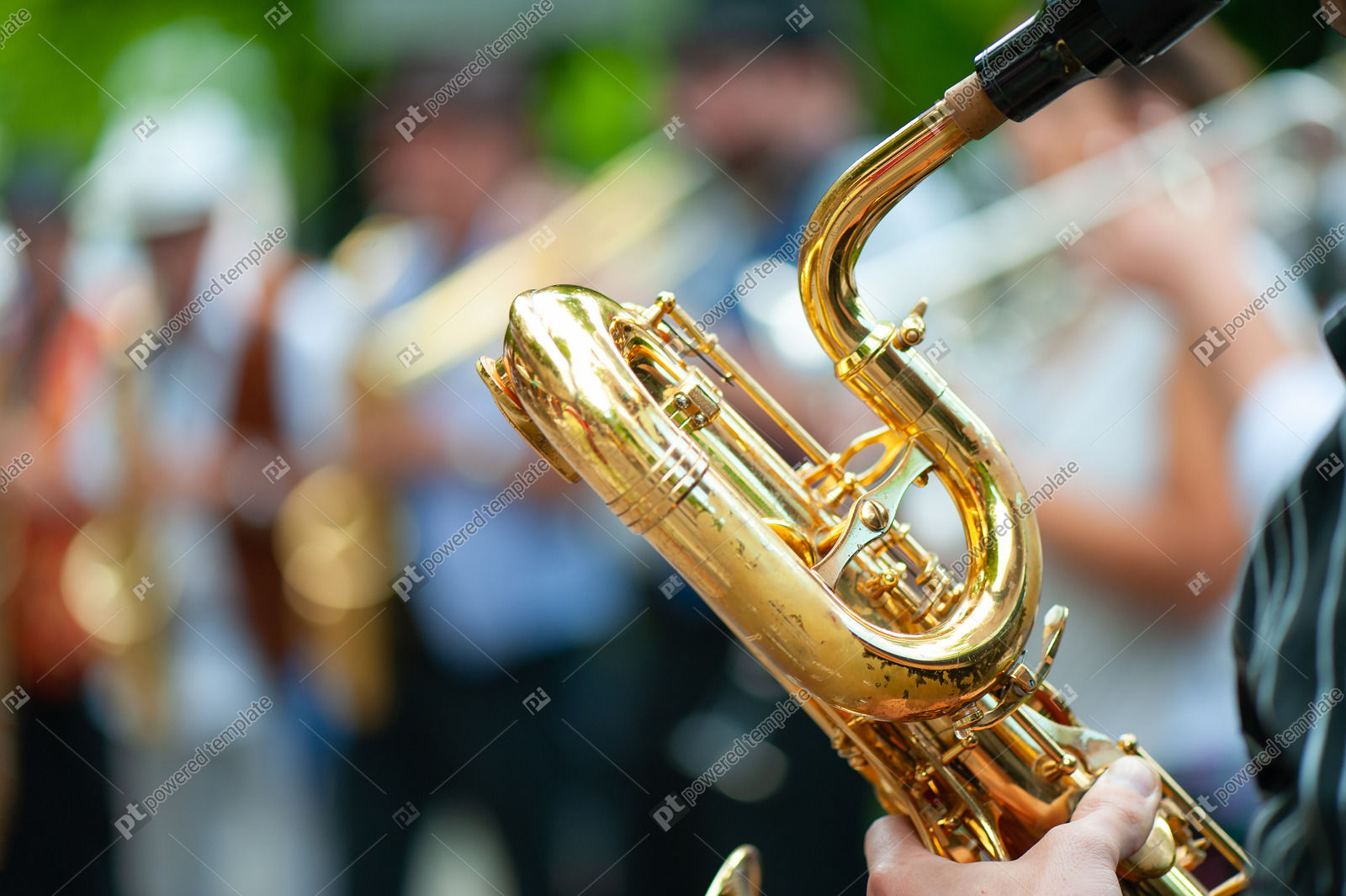Baritone Saxophone Player Performs Street Performances with His Group