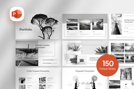 Monochrome Portfolio - PowerPoint Template, PowerPointテンプレート, 11136, Art & Entertainment — PoweredTemplate.com
