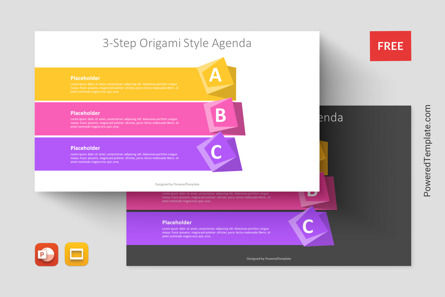 3-Step Origami Style Agenda Presentation Template, 免费 Google幻灯片主题, 11318, 信息图 — PoweredTemplate.com