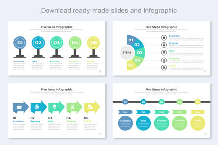 Five Steps Infographic PowerPoint PPT, スライド 4, 11492, ビジネス — PoweredTemplate.com