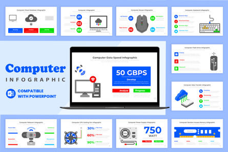 Computer Infographic PPT PowerPoint, Plantilla de PowerPoint, 11495, Negocios — PoweredTemplate.com