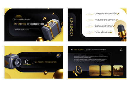 Black Gold 3D Enterprise Promotion Company Introduction 3D Design PPT, 幻灯片 3, 11578, 职业/行业 — PoweredTemplate.com