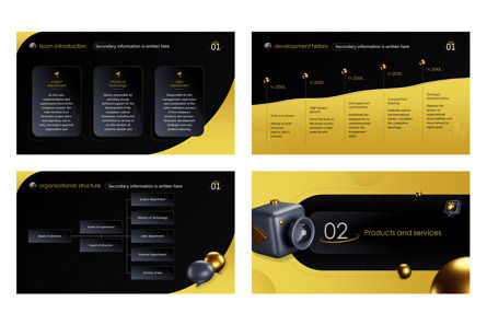 Black Gold 3D Enterprise Promotion Company Introduction 3D Design PPT, Diapositive 4, 11578, Carrière / Industrie — PoweredTemplate.com