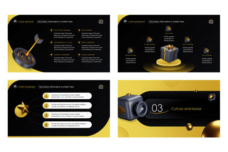 Black Gold 3D Enterprise Promotion Company Introduction 3D Design PPT, Diapositiva 5, 11578, Profesiones/ Industria — PoweredTemplate.com