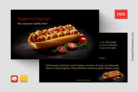 Gourmet American Hot Dog with Grilled Sausage Presentation Template, Gratis Tema de Google Slides, 11658, Food & Beverage — PoweredTemplate.com