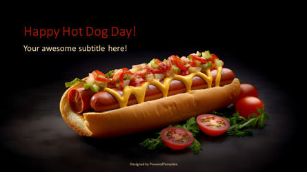 Gourmet American Hot Dog with Grilled Sausage Presentation Template, Deslizar 2, 11658, Food & Beverage — PoweredTemplate.com