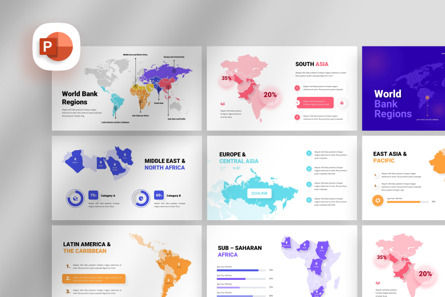 World Bank Region - Map PowerPoint Template, PowerPoint模板, 11813, 美国 — PoweredTemplate.com