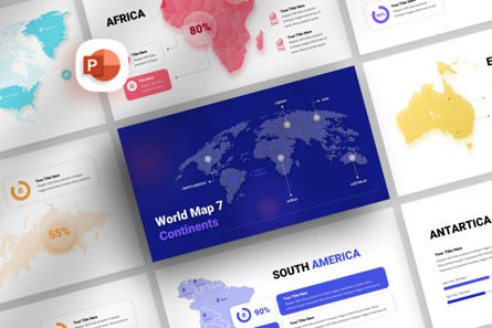 7 Continents World - Map PowerPoint Template, 파워 포인트 템플릿, 11818, 비즈니스 — PoweredTemplate.com