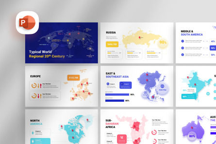 Typical World Regional 20th Century - Map PowerPoint Template, PowerPointテンプレート, 11820, アメリカ — PoweredTemplate.com