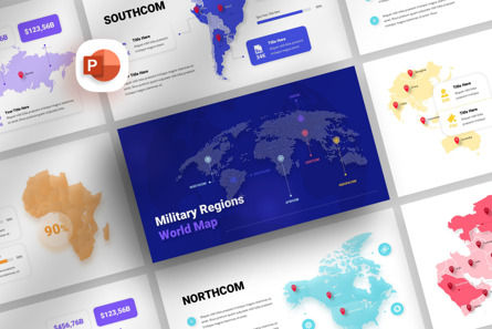 Military Regions World - Map PowerPoint Template, PowerPointテンプレート, 11821, アメリカ — PoweredTemplate.com