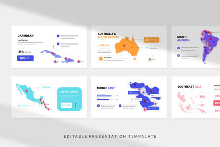 World Map 12 Continents - PowerPoint Template, スライド 2, 11822, アメリカ — PoweredTemplate.com