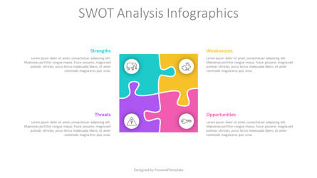 Premium Animated SWOT Analysis - 4-Piece Puzzle Square with Icons Presentation Slide, スライド 2, 12165, アニメーション — PoweredTemplate.com