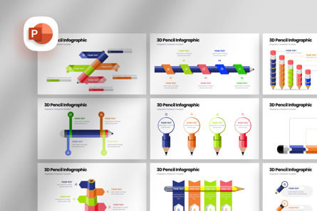3D Pencil Infographic - PowerPoint Template, PowerPoint-Vorlage, 12260, Business — PoweredTemplate.com