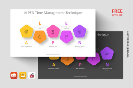 Free Time Management Pentagon Model - ALPEN Method Presentation Template, 免费 Google幻灯片主题, 12294, 商业模式 — PoweredTemplate.com