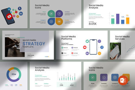 Social Media Strategy PowerPoint Template, Templat PowerPoint, 12336, Kesehatan dan Rekreasi — PoweredTemplate.com