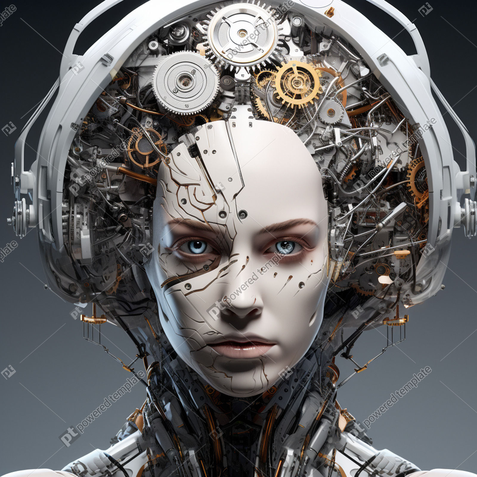 Premium AI Image | Anime Humanoid robot with a white Lab background