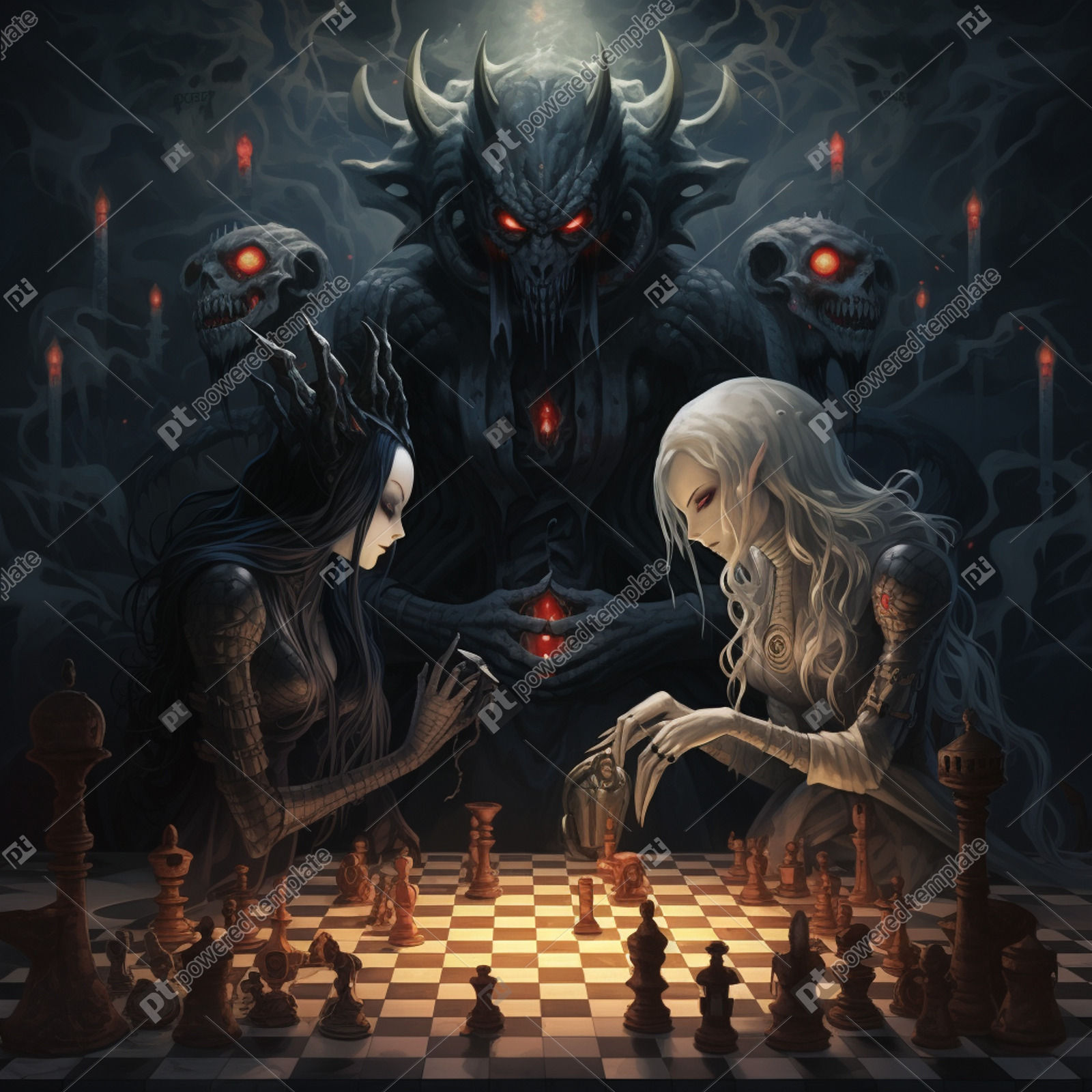 Intense Conflict On The Chessboard A 3d Illustrated Game