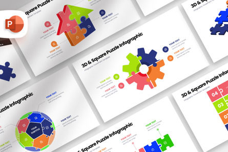 3D Square Puzzle Infographic - PowerPoint Template, PowerPoint Template, 12509, Business — PoweredTemplate.com