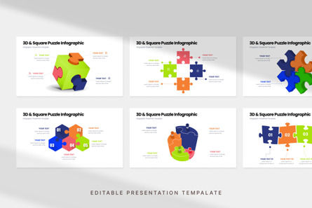 3D Square Puzzle Infographic - PowerPoint Template, Slide 2, 12509, Lavoro — PoweredTemplate.com
