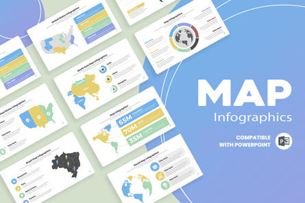 Map Infographic Templates PowerPoint Slide, Modello PowerPoint, 12562, Lavoro — PoweredTemplate.com
