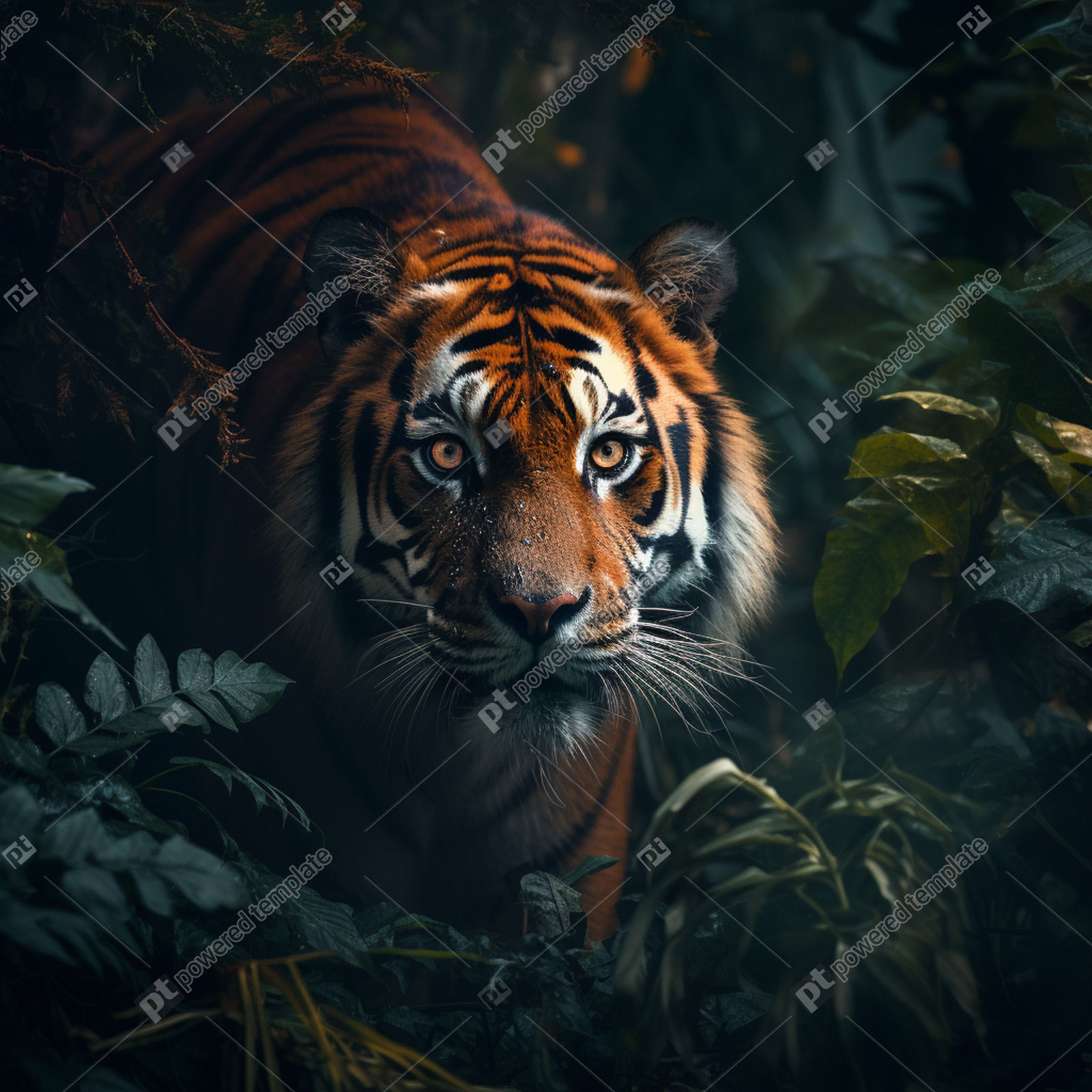 Photo Dark Moody Tiger Hunting in Jungle Montage Photography with Neutral  Density Filters High, AI Image, PoweredTemplate, 125318