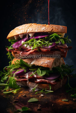 Food & Drink: Gourmet Meat and Arugula Sandwich - UHD Photo on Large Canvas in Dark Purple with Nikon AF600 #42037 Free AI Image